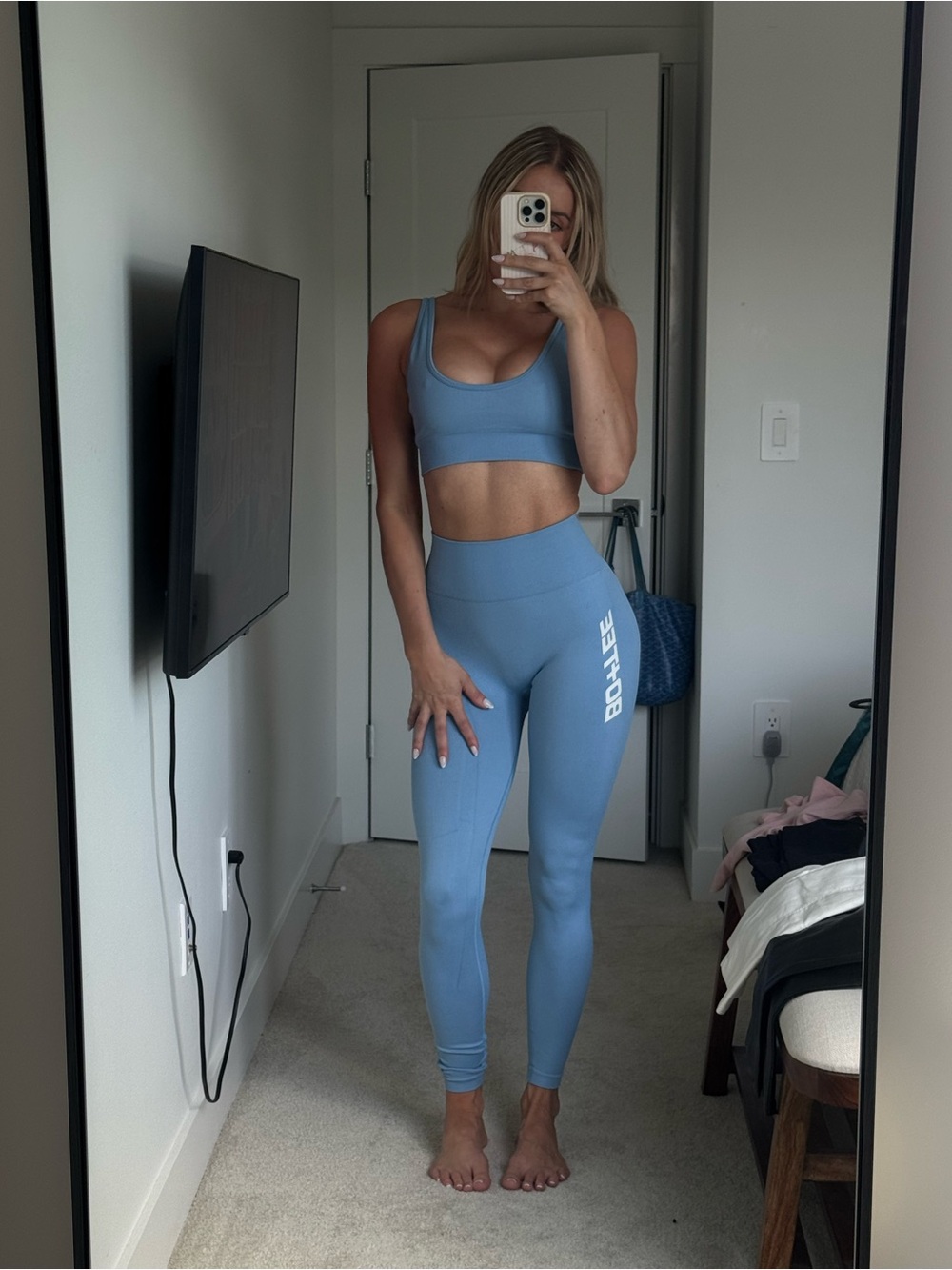 Bo + Tee Blue Seamless Sports Bra & Leggings Set